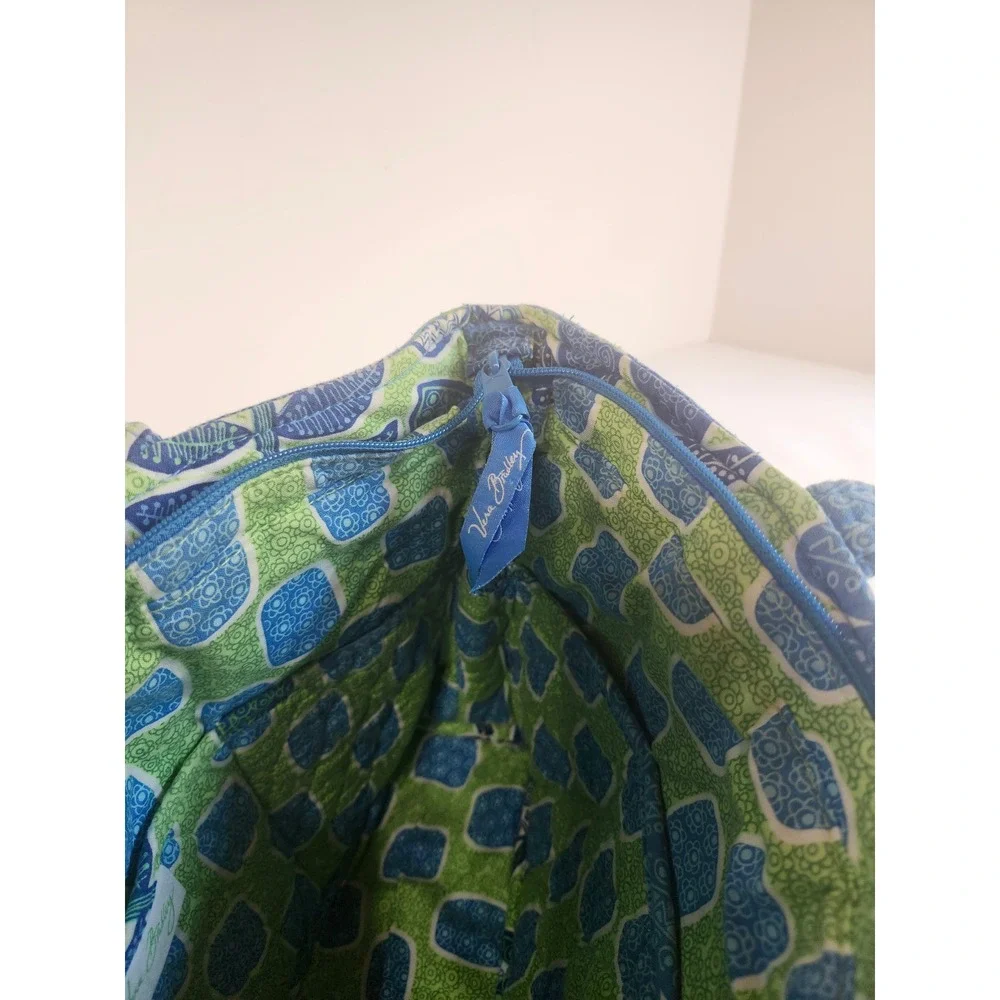 Vera Bradley Blue Bayou Quilted Cotton Tote Bag Floral Zip Top Shoulder Bag